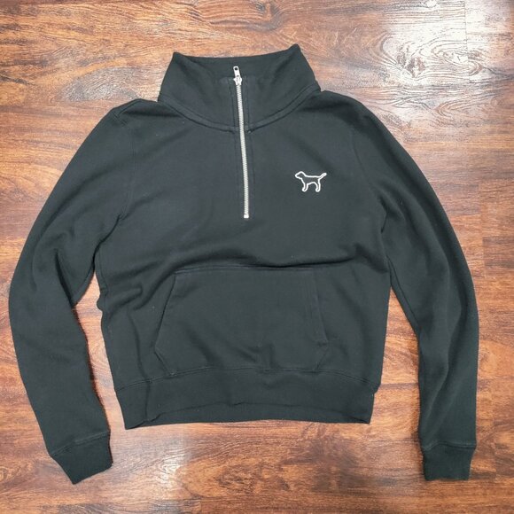 Vintage PINK Victoria's Secret Black Quarter-Zip Logo Pullover Sweatshirt Size S - Picture 4 of 15